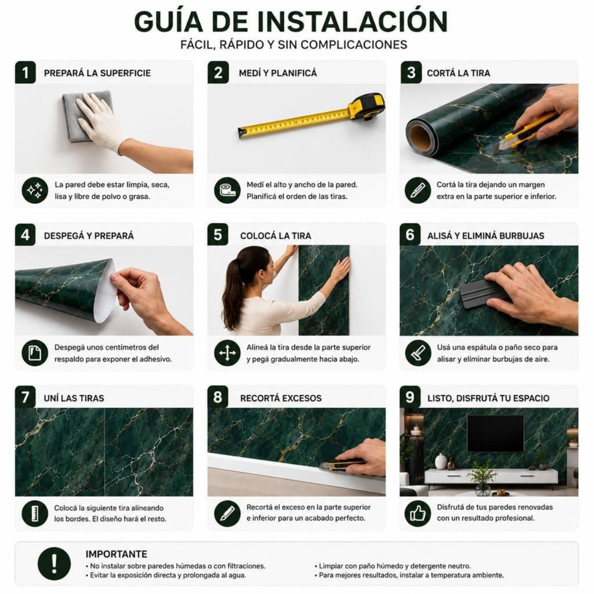 Copia - Placa Adhesiva Simil Marmol Verde Esmeralda Rollo de 1.20 x 3 Metros BS-3761