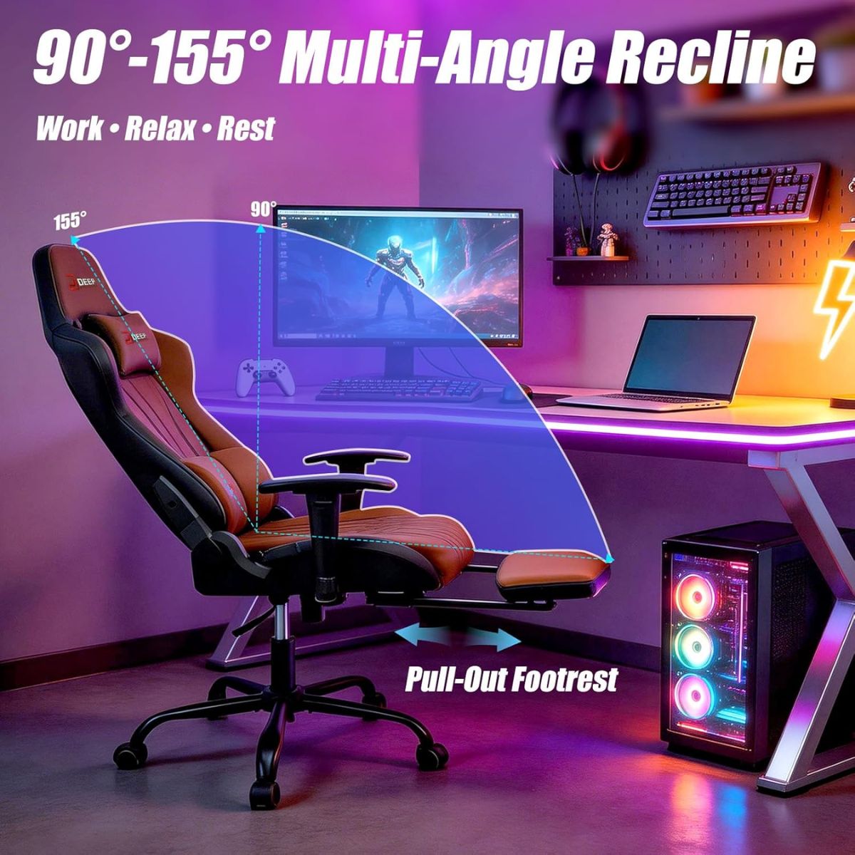 Copia - Silla Gamer Deep ergonomica con apoya pies cuero reforzado ROJA Copia - Silla Gamer Deep ergonomica con apoya pies cuero reforzado ROJA