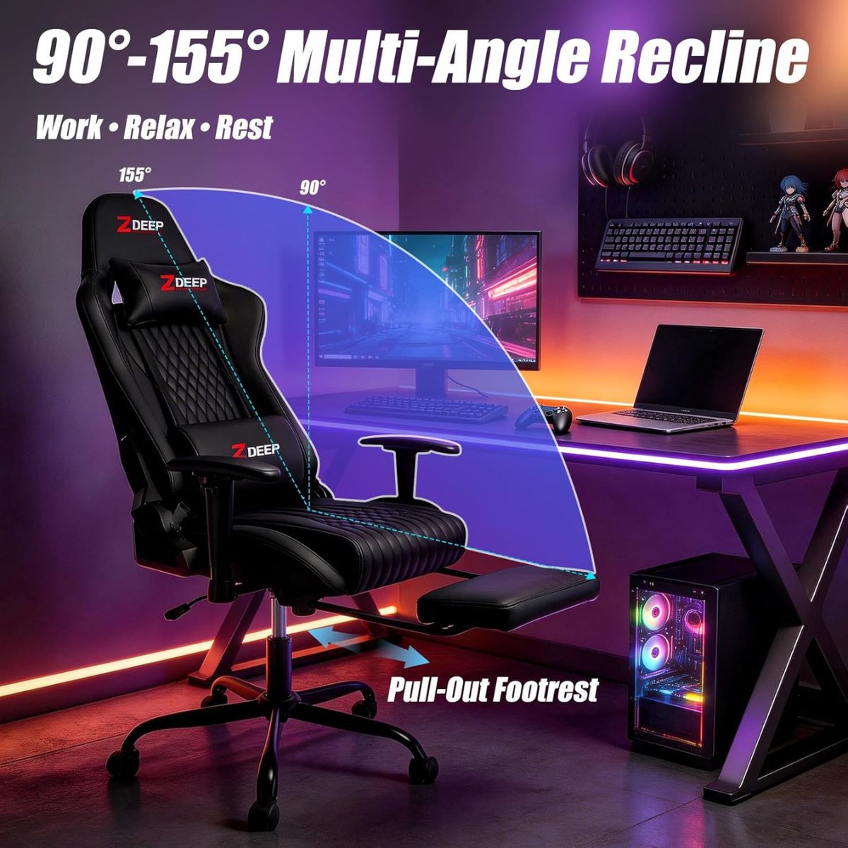 Copia - Silla Gamer Deep ergonomica con apoya pies cuero reforzado ROJA Copia - Silla Gamer Deep ergonomica con apoya pies cuero reforzado ROJA