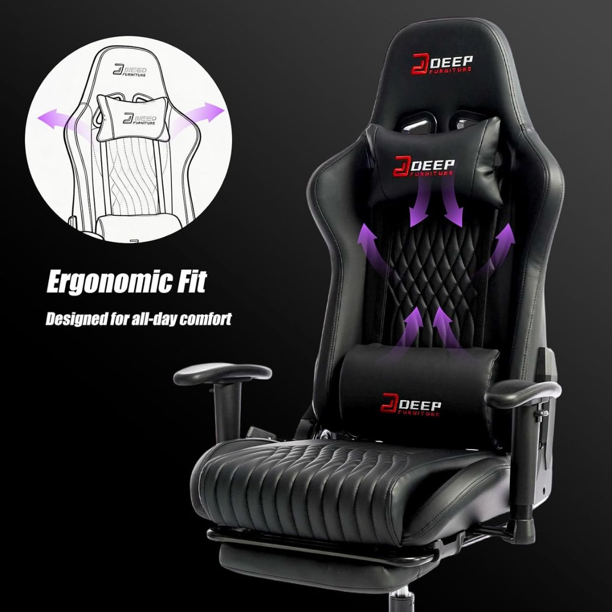 Copia - Silla Gamer Deep ergonomica con apoya pies cuero reforzado ROJA Copia - Silla Gamer Deep ergonomica con apoya pies cuero reforzado ROJA