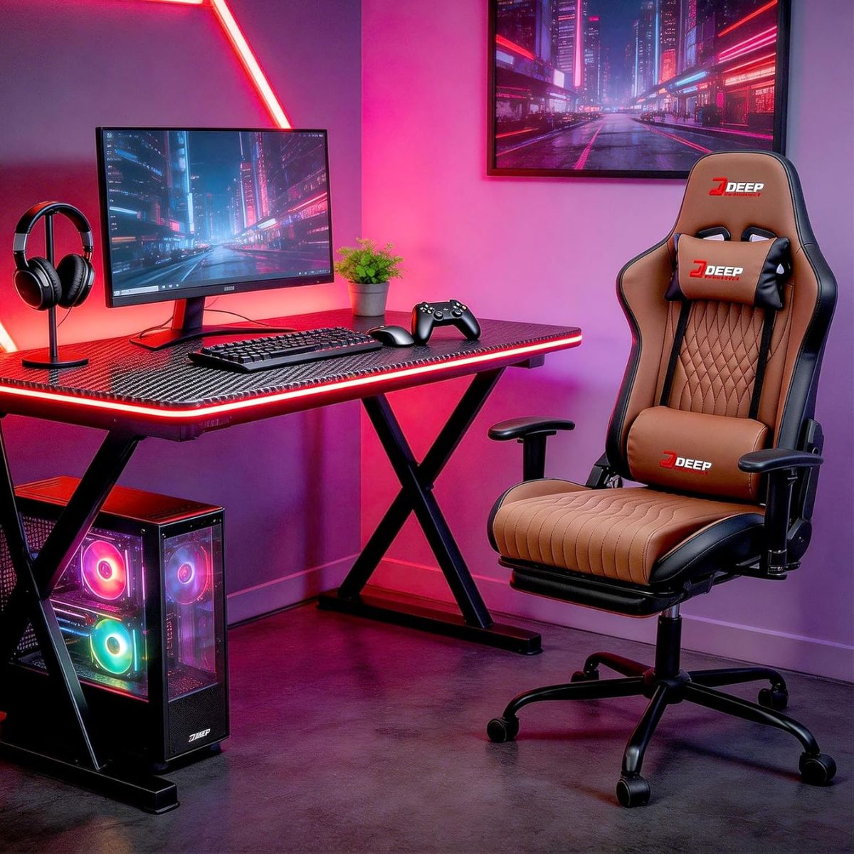 Copia - Silla Gamer Deep ergonomica con apoya pies cuero reforzado ROJA Copia - Silla Gamer Deep ergonomica con apoya pies cuero reforzado ROJA