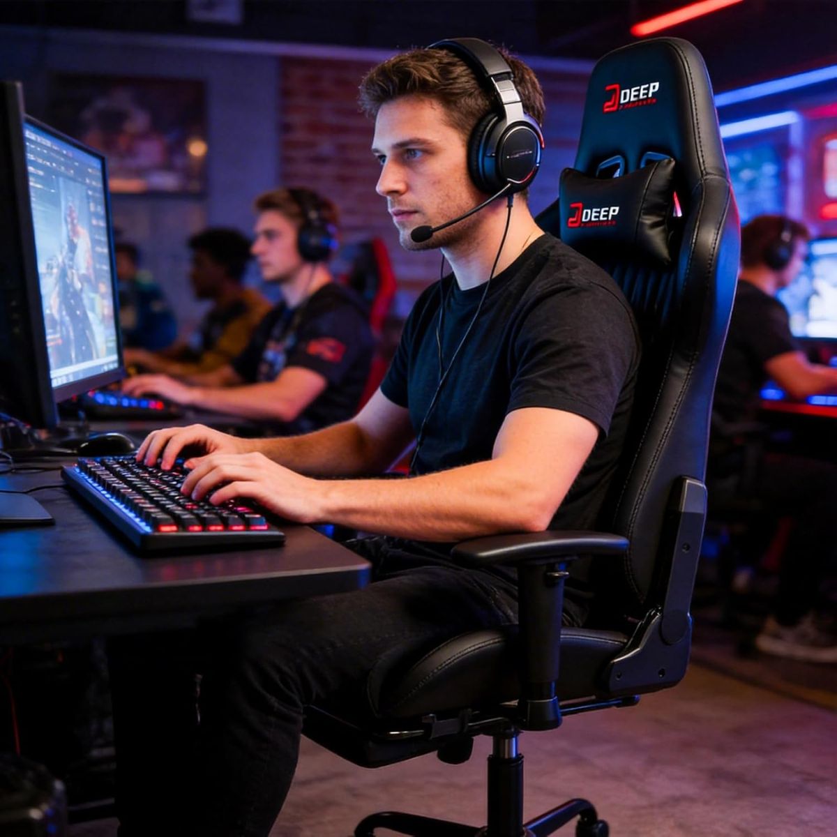 Copia - Silla Gamer Deep ergonomica con apoya pies cuero reforzado ROJA Copia - Silla Gamer Deep ergonomica con apoya pies cuero reforzado ROJA