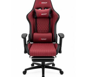 Silla Gamer Deep ergonomica apoya pies cuero sintetico ROJA