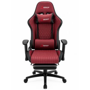 Silla Gamer Deep ergonomica apoya pies cuero sintetico ROJA