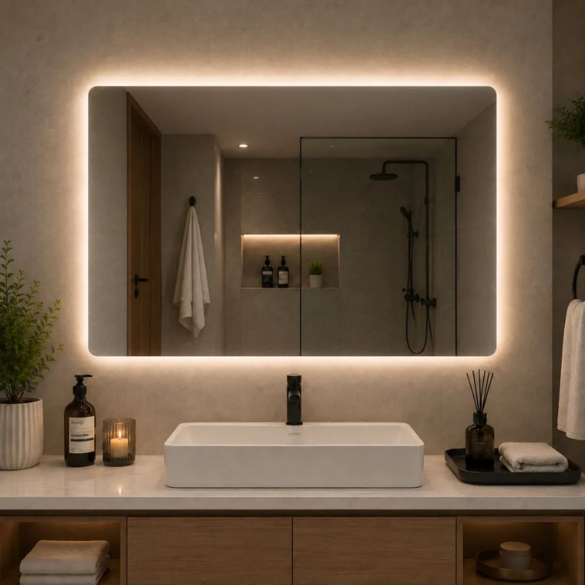 Copia - Espejo De Baño Led 60 X 80cm Led12 Desempañador Copia - Espejo De Baño Led 60 X 80cm Led12 Desempañador