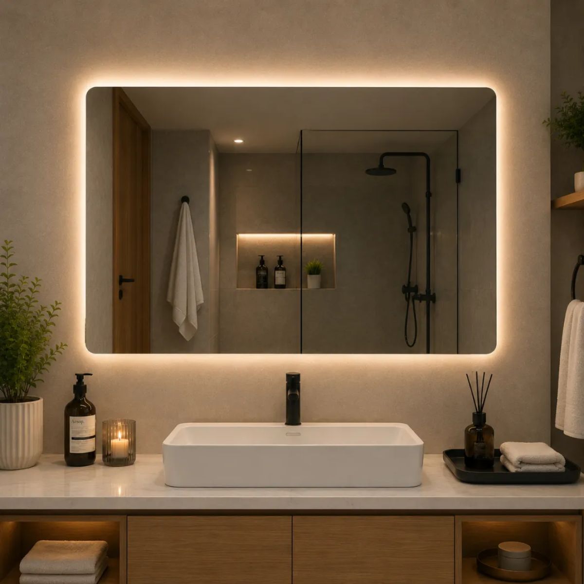 Copia - Espejo De Baño Led 60 X 80cm Led12 Desempañador Copia - Espejo De Baño Led 60 X 80cm Led12 Desempañador