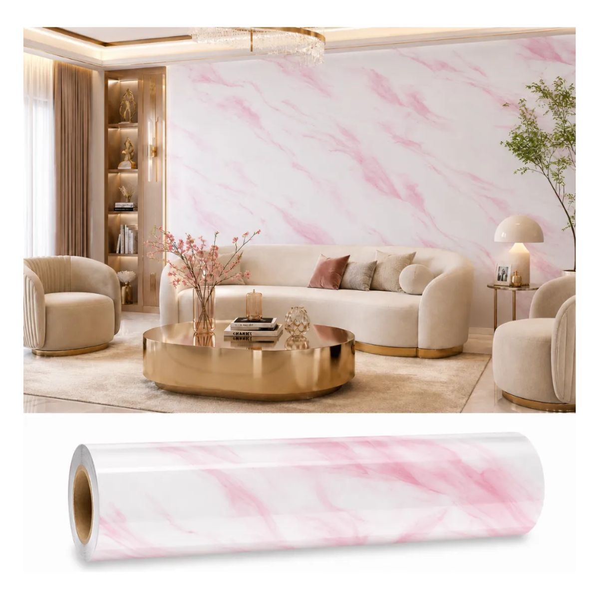 Copia - Placa Adhesiva Simil Marmol Blanco/Rosado Rollo de 1.20 x 3 Metros BS-3754-2