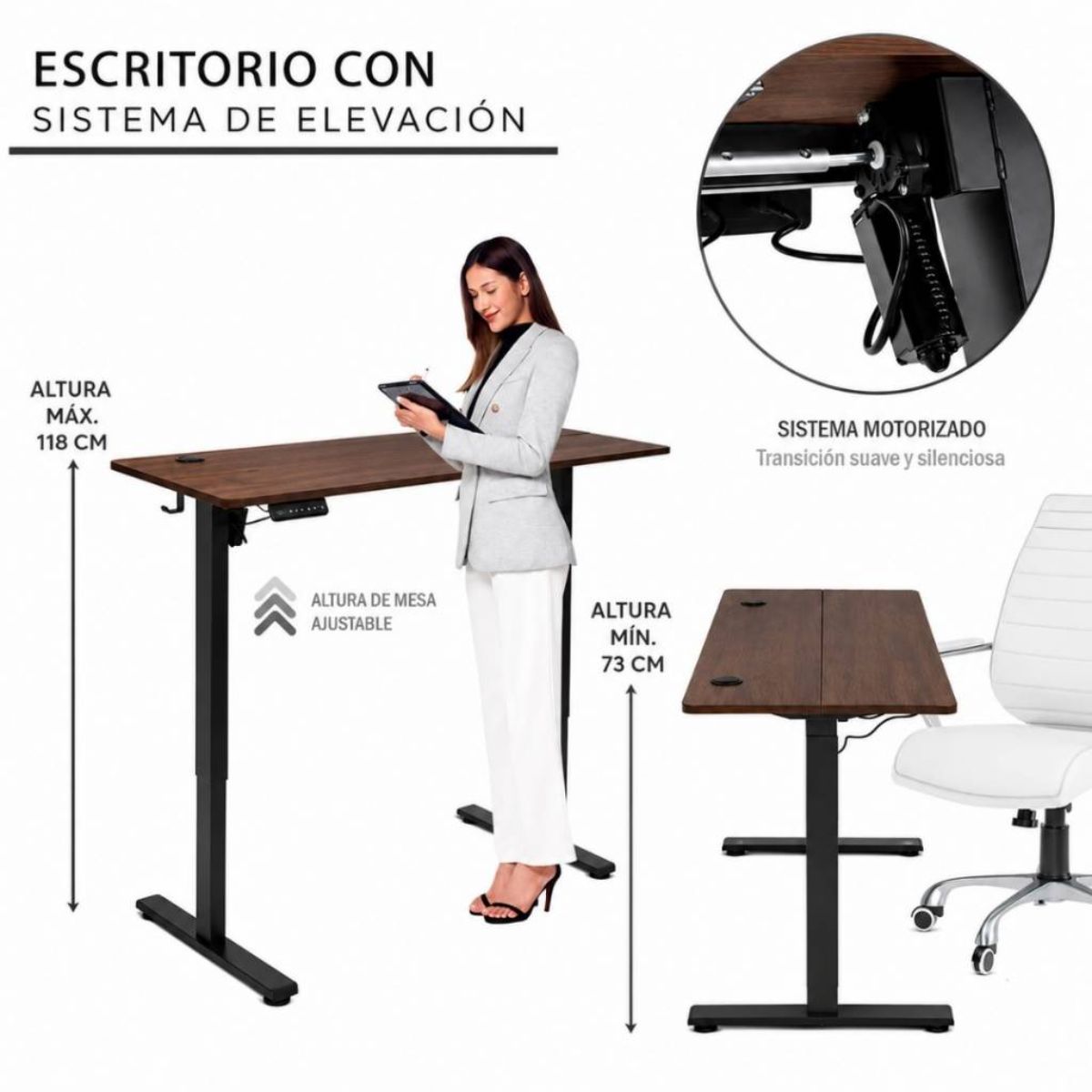 Escritorio Eléctrico Regulable Botones Programables 120cm Marrón