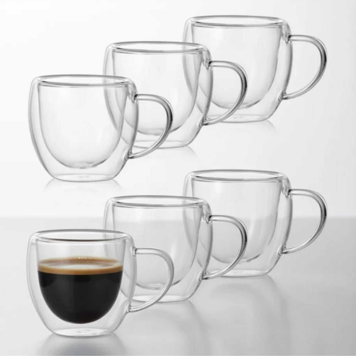 Setx6 Tazas Doble Pared De Vidrio Taza 250ml Bazar Y Cocina