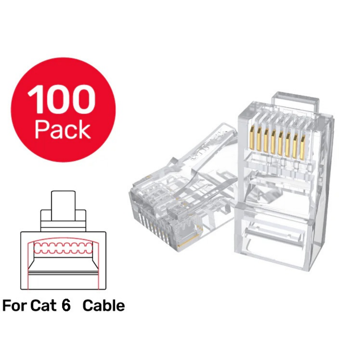 Conector RJ45 Unitek x100 unidades Cat 6 pass-through