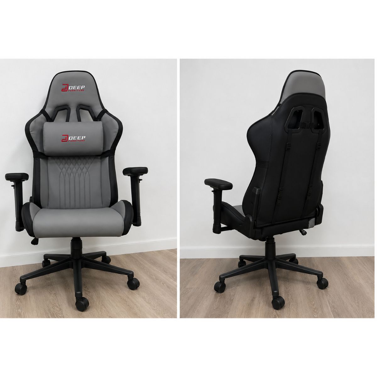 Copia - Silla Gamer Deep ergonomica con apoya pies cuero sintetico NEGRA Copia - Silla Gamer Deep ergonomica con apoya pies cuero sintetico NEGRA