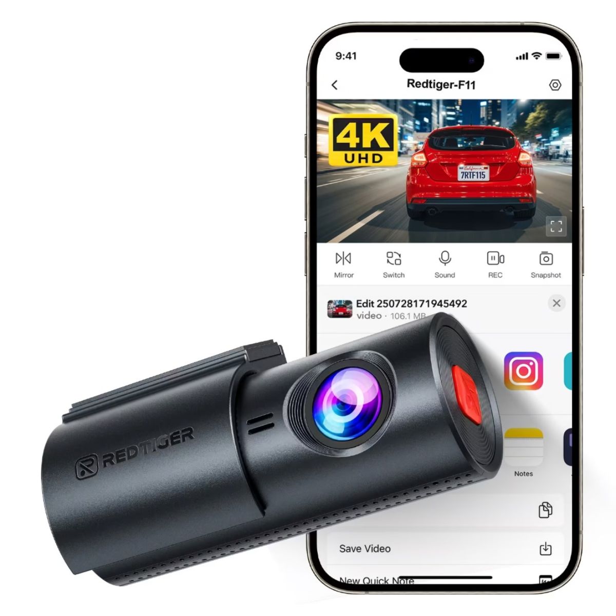 Dashcam Redtiger F11 4K UHD Frontal con WiFi y Monitoreo