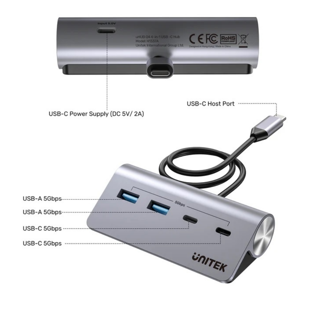HUB USB-C Unitek 4 en 1 HUB USB-C Unitek 4 en 1