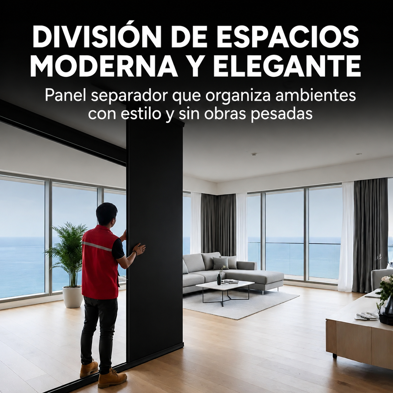 Panel Divisor Separa Ambientes 2,4X2,90m + 2 Rieles 3m NEGRO