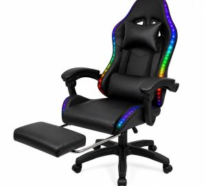 Silla Gamer HTI Ergonómica Luces RGB Apoyapíes Parlantes Neg