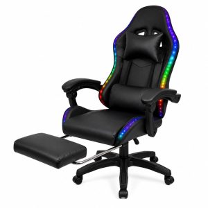Silla Gamer HTI Ergonómica Luces RGB Apoyapíes Parlantes Neg