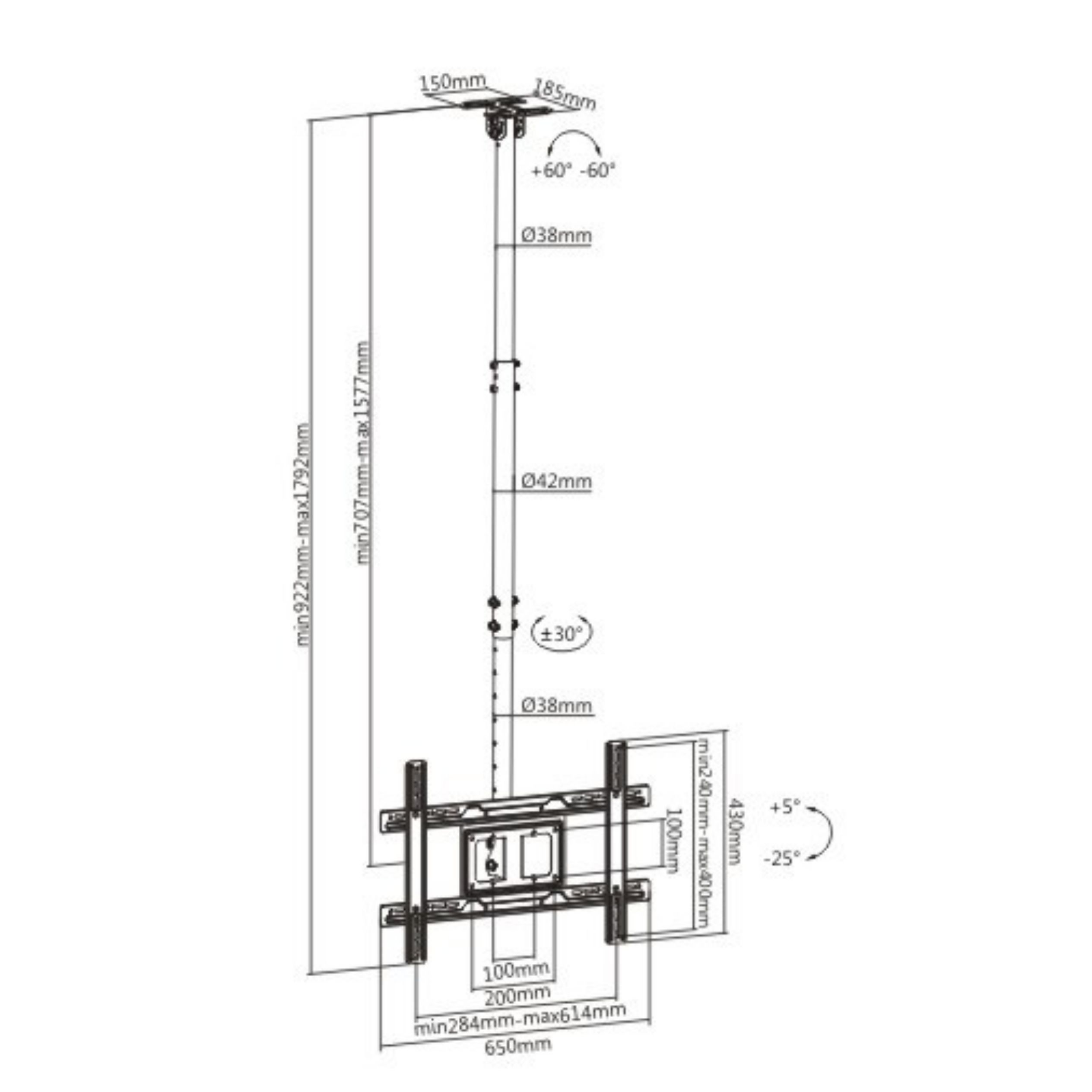 Soporte Techo Brateck PLB-CE1046-01 para TV hasta 80''