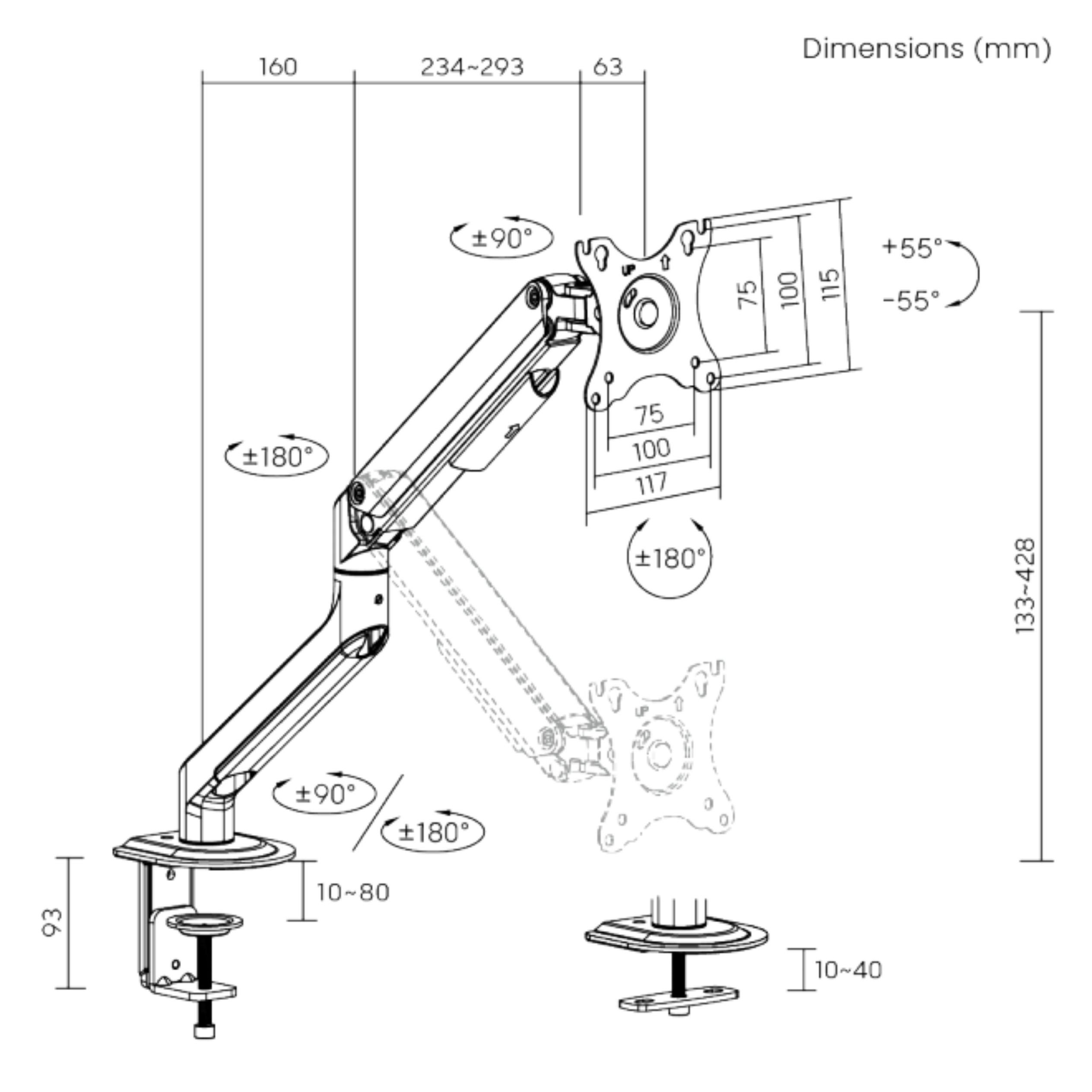 Soporte de escritorio Brateck con brazo articulado 17''-32''