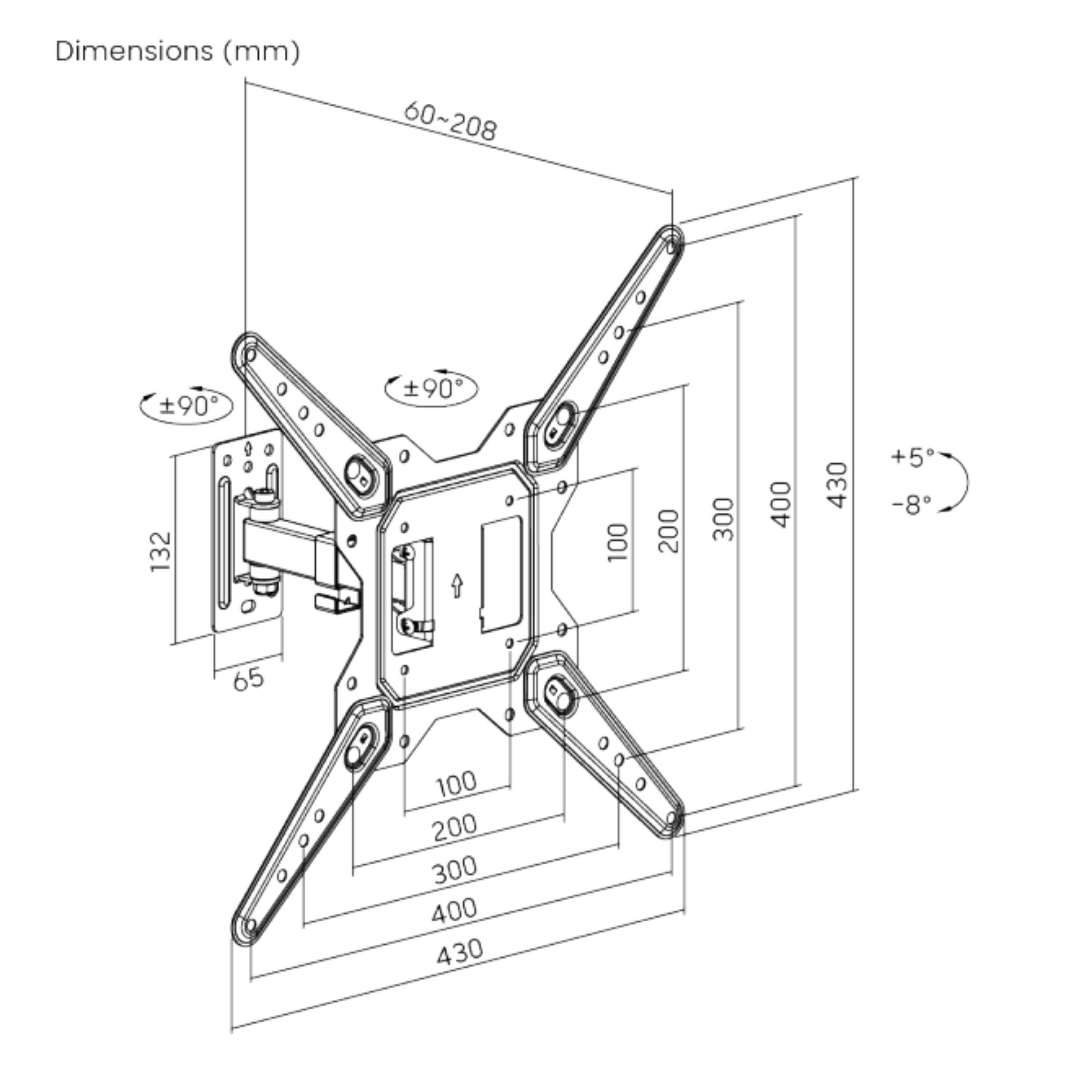 Soporte de pared Brateck Full-Motion para TV hasta 55'' Soporte de pared Brateck Full-Motion para TV hasta 55''