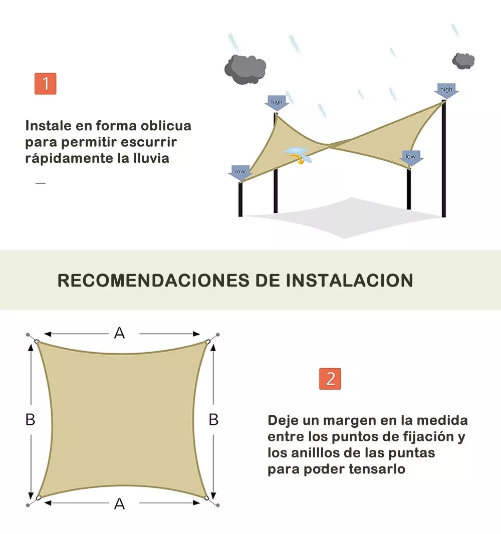 Toldo Vela Sombra viento/granizo Uv 2*2 Mts Cuadrado Beige Toldo Vela Sombra viento/granizo Uv 2*2 Mts Cuadrado Beige