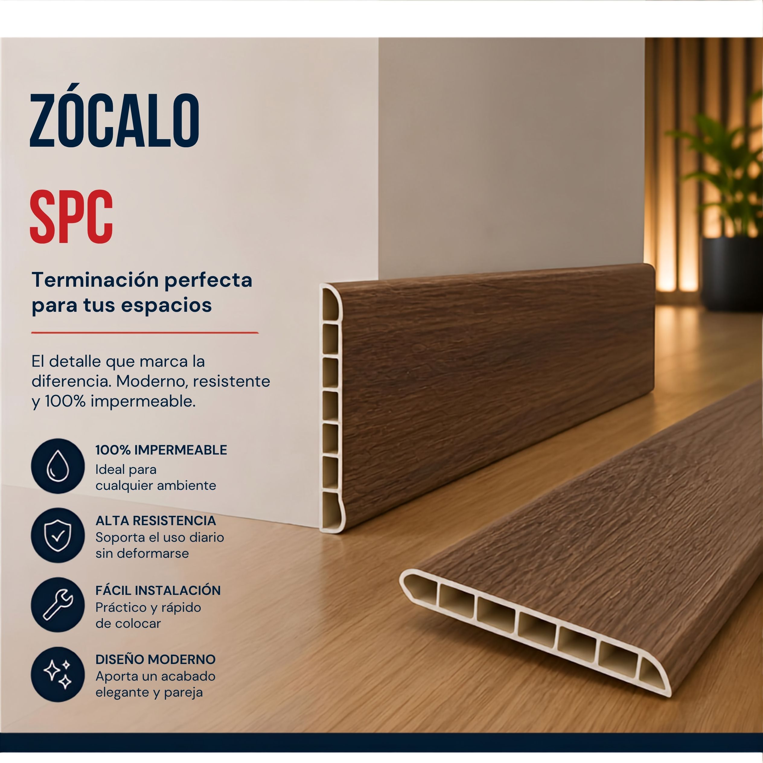 Zócalo SPC 05004 Símil Madera Nogal 2,40m Resistente al Agua Zócalo SPC 05004 Símil Madera Nogal 2,40m Resistente al Agua