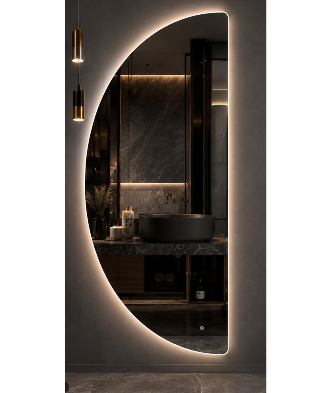 Espejo Baño Led Redondo Medialuna Desempañador D01 50X100Cm Espejo Baño Led Redondo Medialuna Desempañador D01 50X100Cm