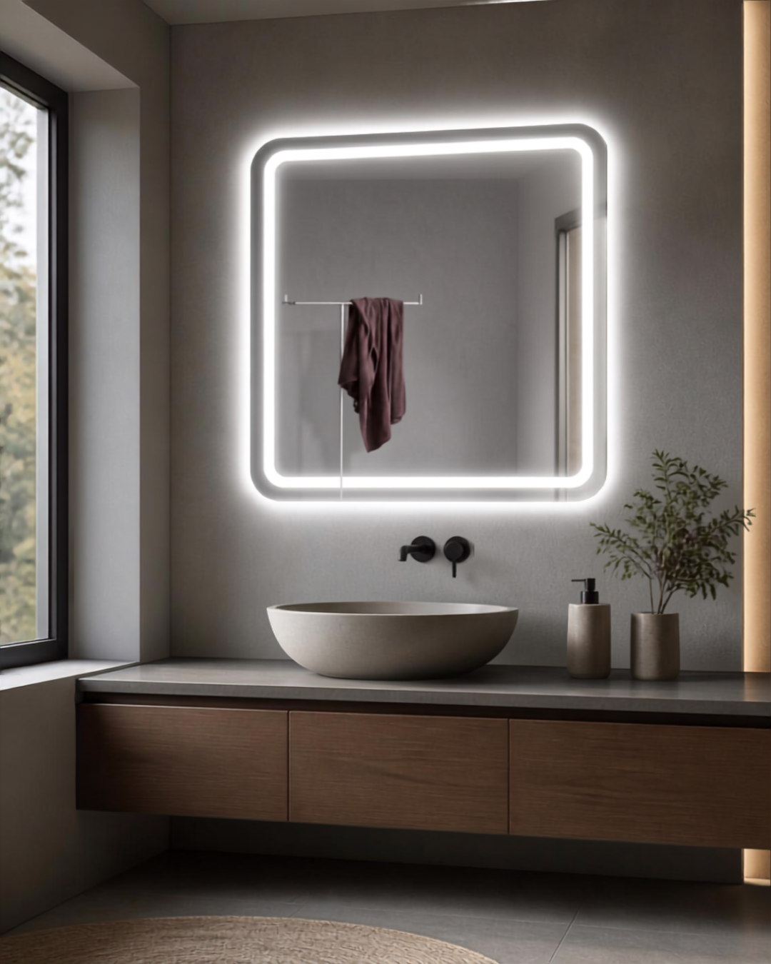 Espejo Led Cuadrado Para Baño Función Desempañado Z02 60cm