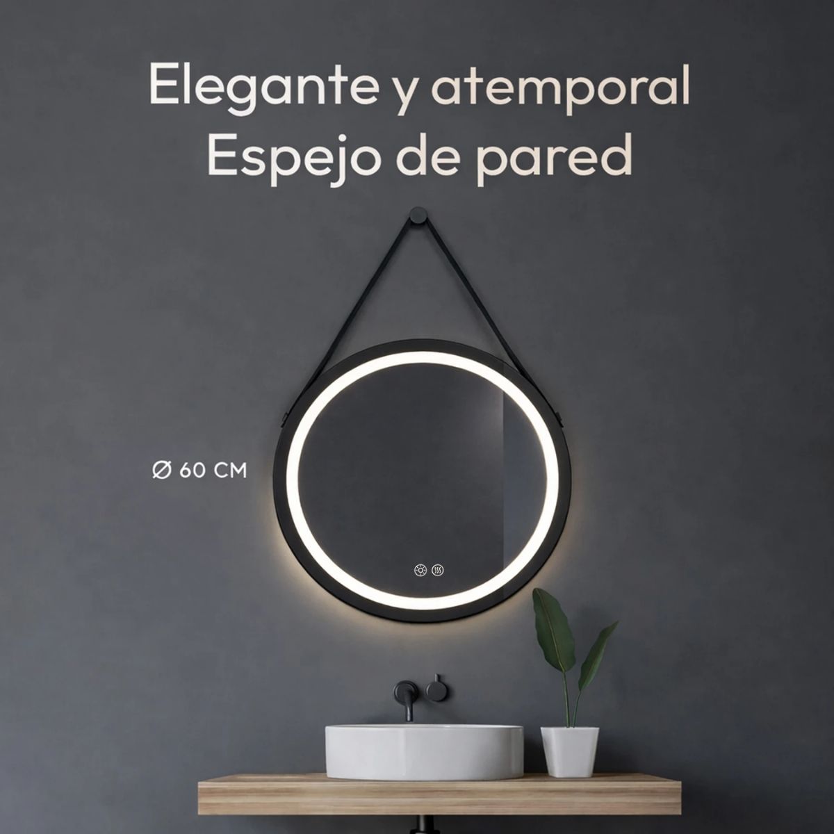 Espejo Led Redondo JY01 Para Baño Función Desempañado 60cm