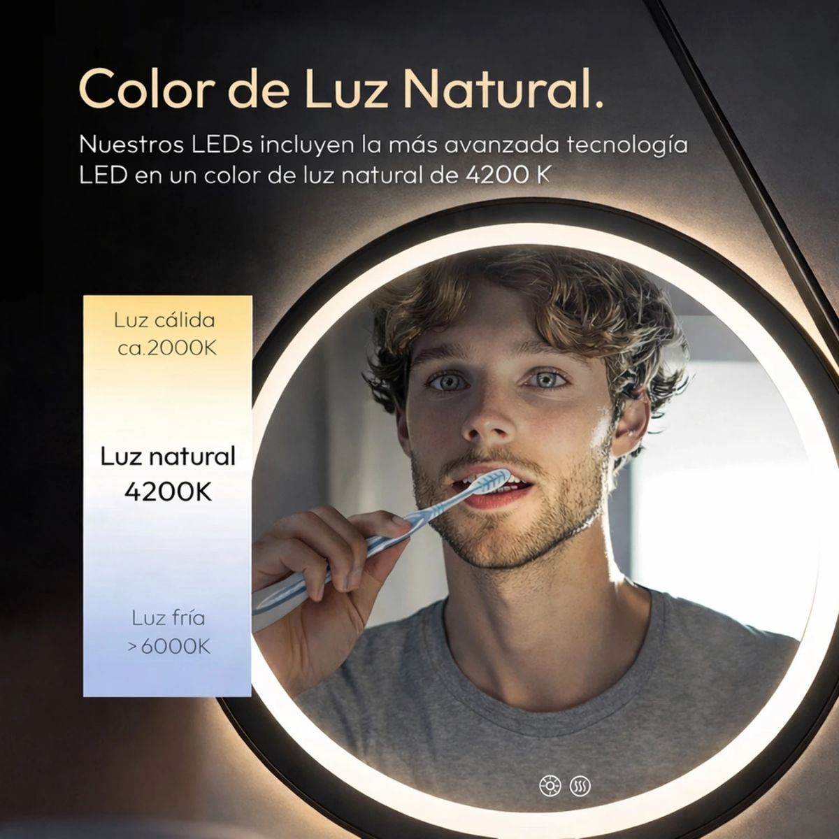 Espejo Led Redondo JY01 Para Baño Función Desempañado 60cm