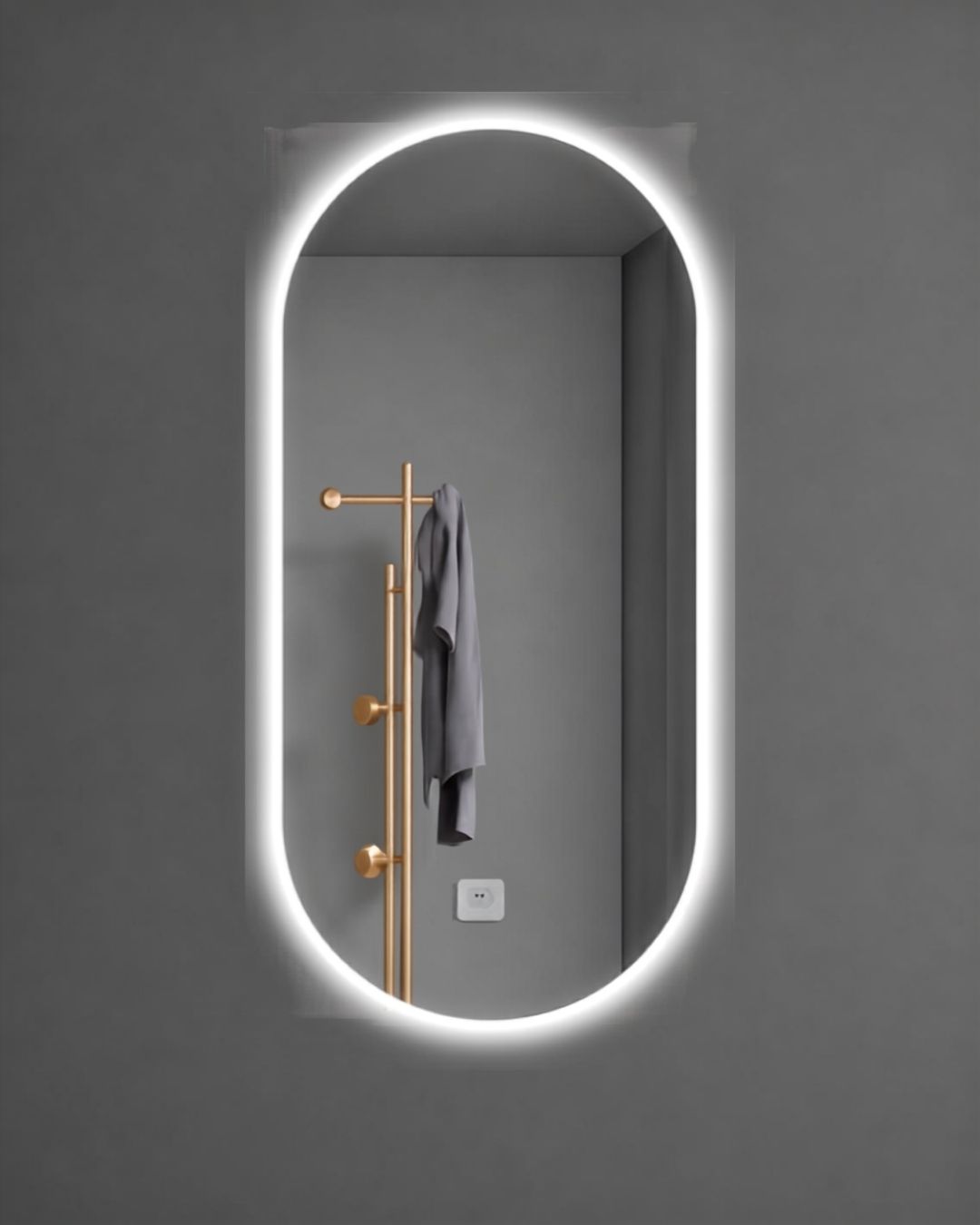 Espejo Oval Led De Pared P01 50 X 80 Cm Desempañado