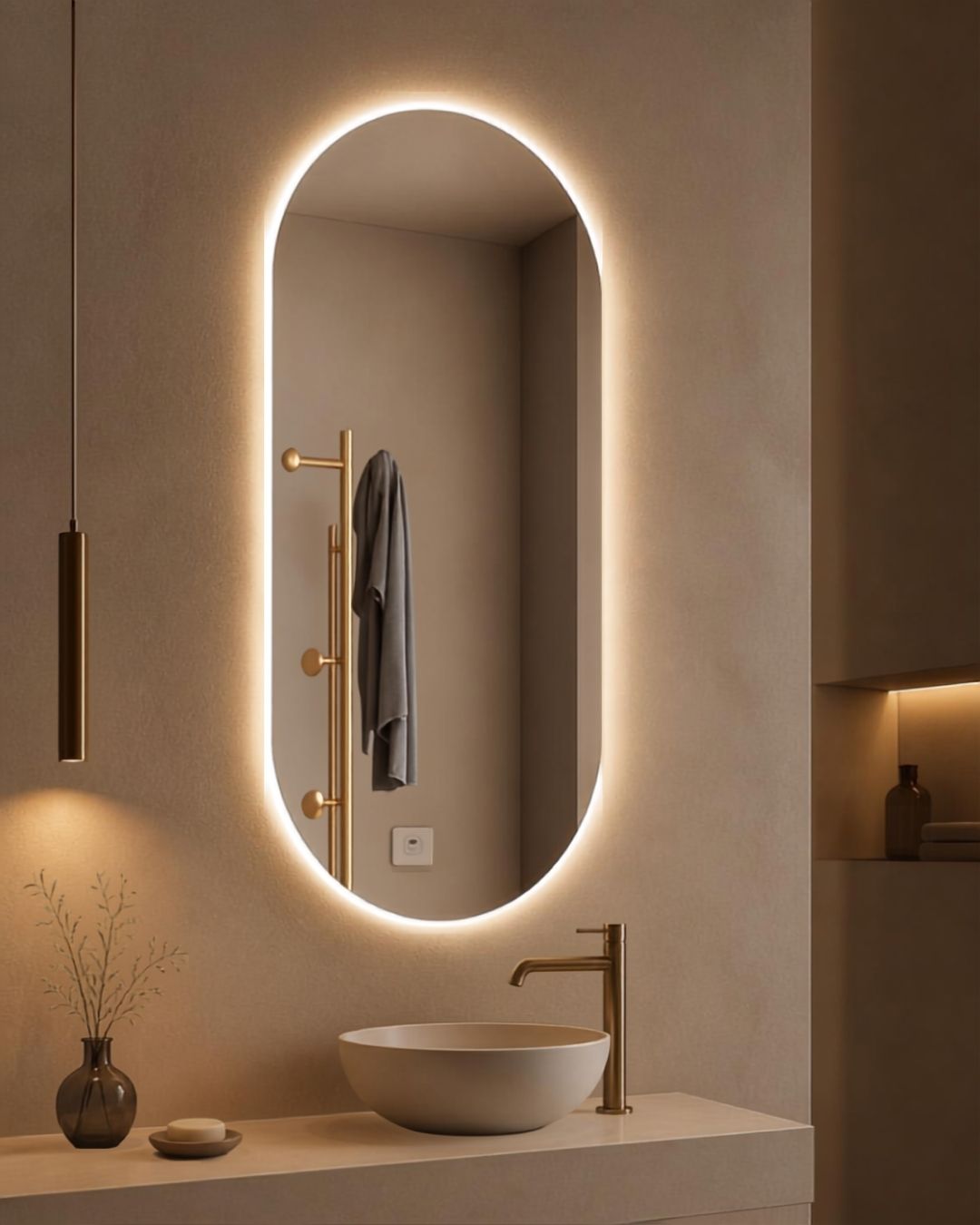 Espejo Oval Led De Pared P01 50 X 80 Cm Desempañado