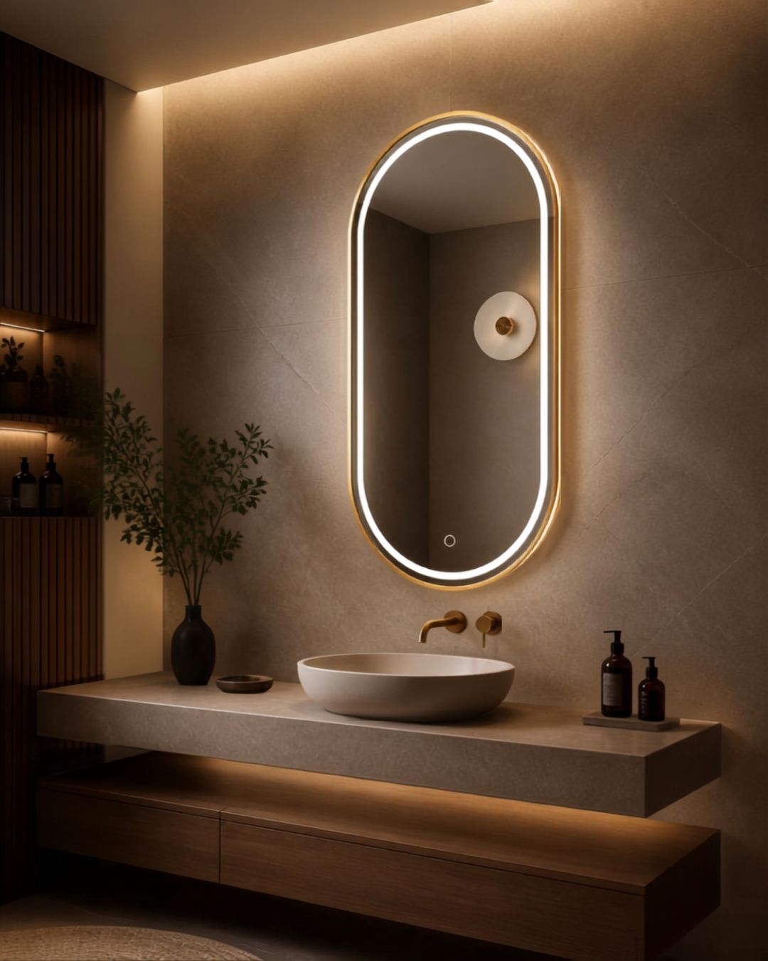 Espejo Oval Led De Pared PK02 50 X 80 Cm Desempañado