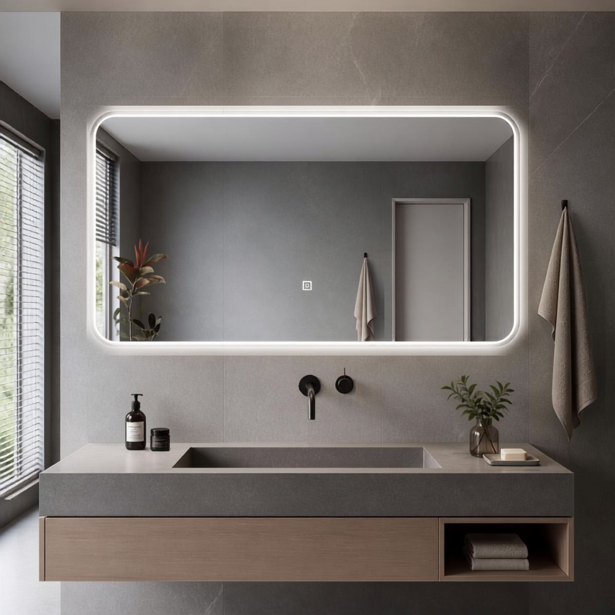 Espejo Rectangular Con Led Baño F01 60 X 80 Cm Desempañador