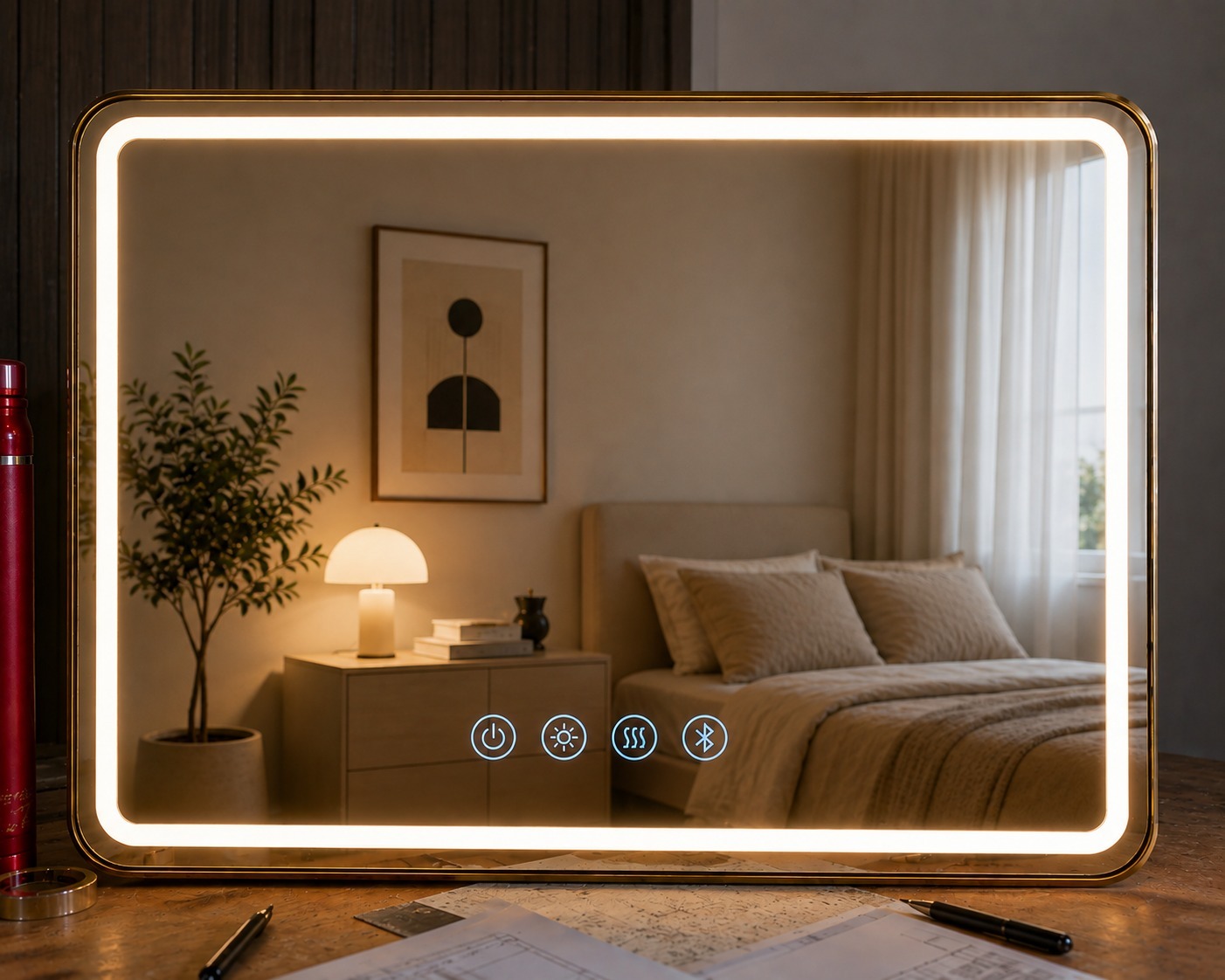 Espejo Rectangular Led Con BT F06 70 X 90 Cm Desempañador
